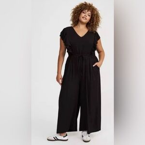 Torrid Black Flutter-Sleeve V-Neck Jumpsuit with a Back Tie